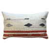 Vintage Wool Kilim Rectangular Pillow Turkey 12" x 21" The pillow is shades of beige with stripes in a chalky rust.  The brocade designs are same colors light grey, dark grey and light creamy lime. 