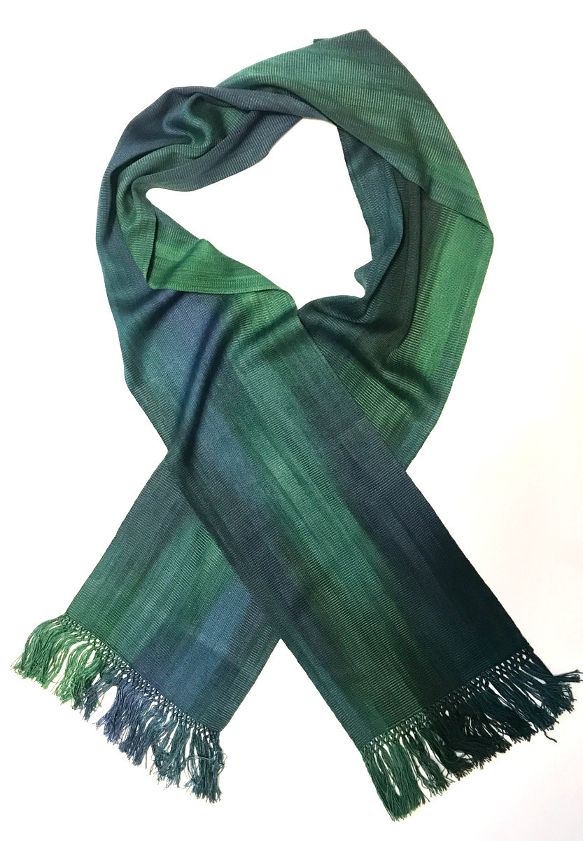 Handwoven Bamboo Scarf Blue and Green Guatemala (8" x 68")