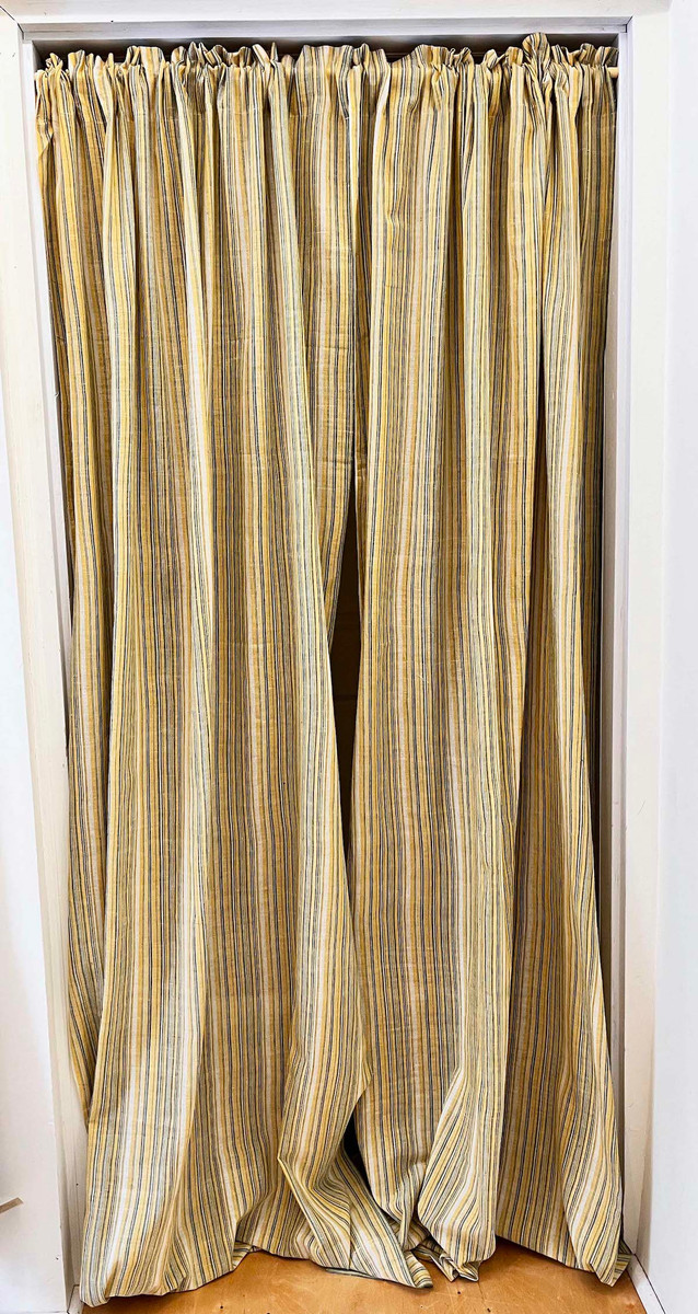 Handwoven Organic Cotton Striped Curtains India striped white, golden yellow, blue green