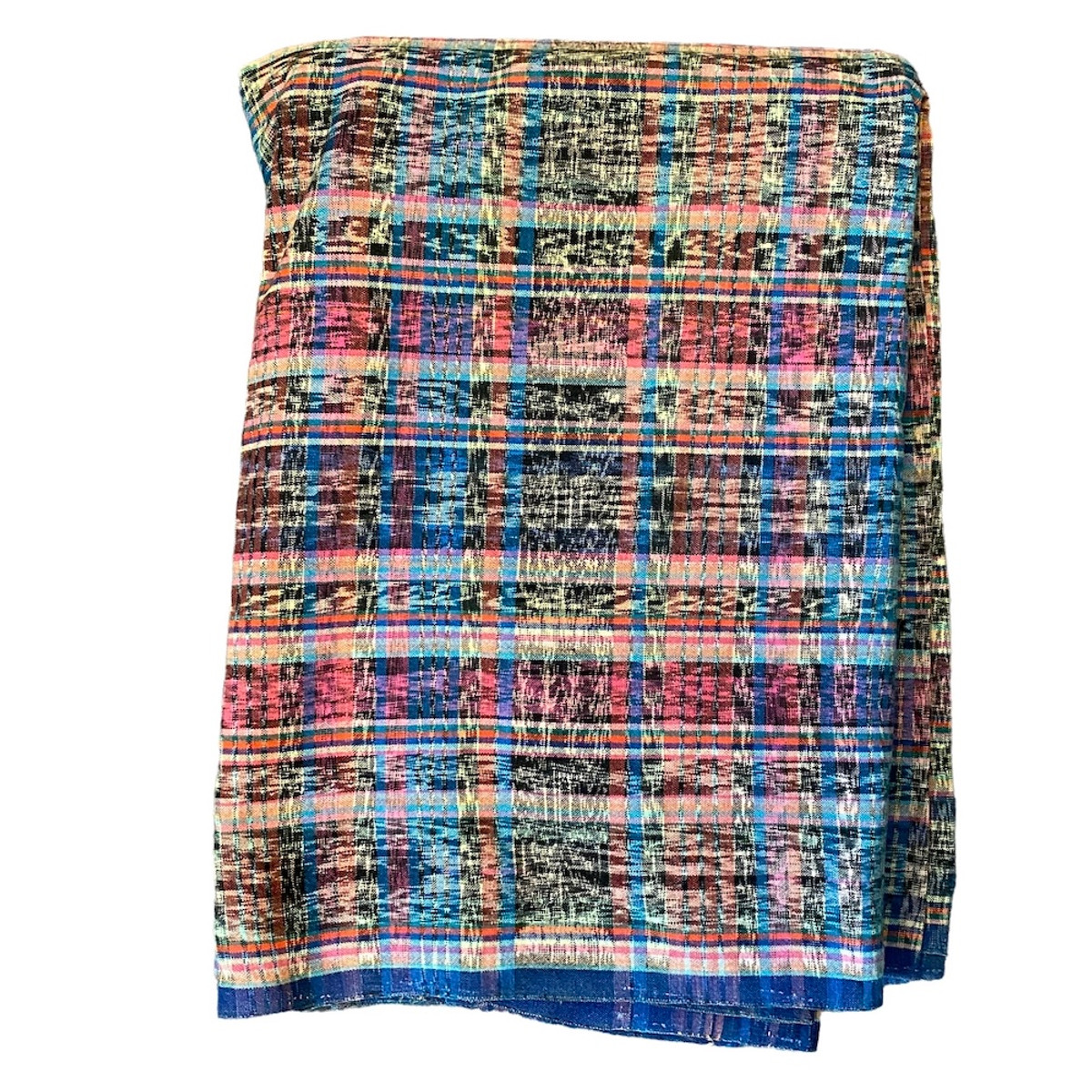 Handwoven Repurposed Ikat Cotton Guatemala Colors: mostly blues and pinks with some orange, white and black