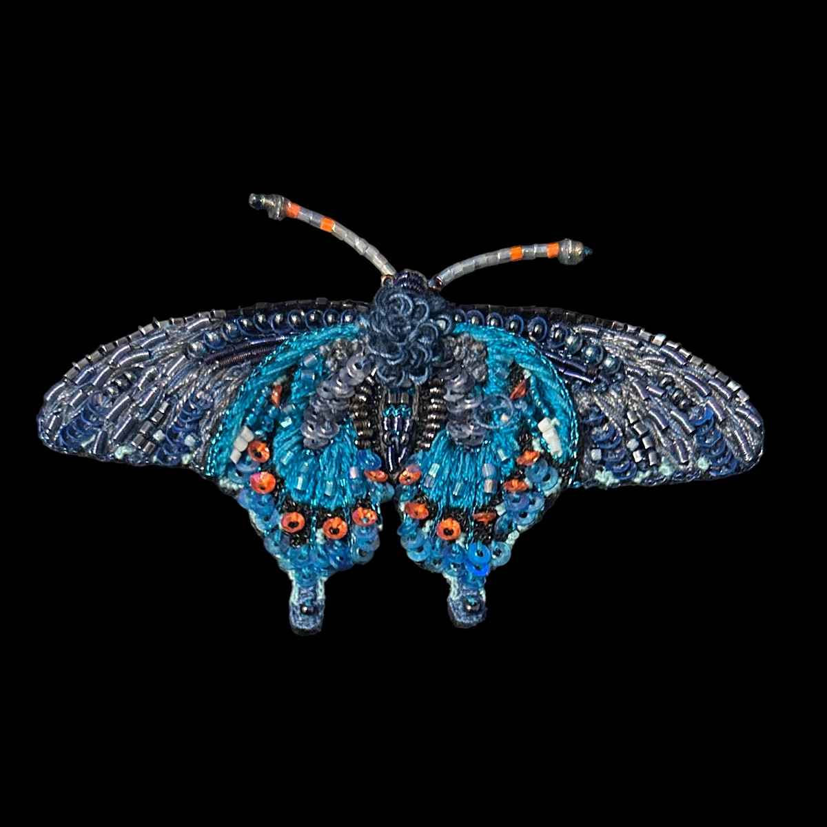 Handmade Embroidered Beaded Pipevine Swallowtail Butterfly Brooch India 