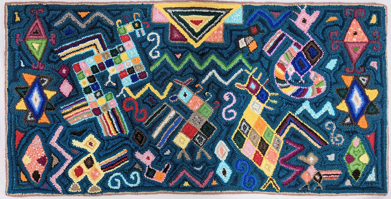 Handmade Hooked Large Rug Recycled Clothing by Gloria A Guatemala (24 x  48)