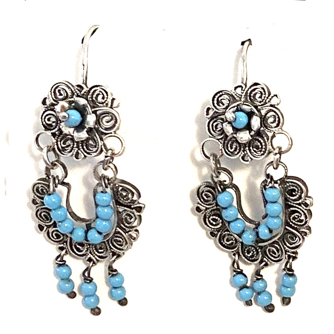 Mexican Silver Dangling Hoop Earrings