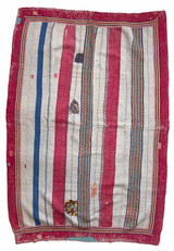 Kantha Quilt Hand Stitched Vintage Sari India red, blue grey cream