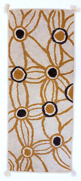 Handmade Wool Felt  Runner  Rug Floral Afghanistan (30" x 72") ochre. black, greyish tan. 