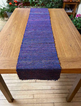 Handwoven of Recycled Silk and Cotton Table Runner Blue violet Nepal (12.5" x 70")   mix of pink, orange, red, rose, greens, purple, blue and more
