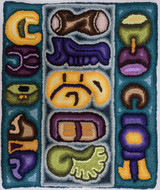 Handmade Hooked Small Rug Recycled Clothing by Micaela Guatemala (18" x 22") Nahual symbols