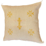 Handwoven Inlay Design Rayon Pillow Cream  Morocco Colors: Creamy oatmeal ground with accents in pale pink and gold.
