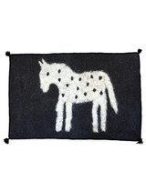 Handmade Wool Felt  Horse Rug  1 Afghanistan approx 30" x 48" Colors: natural wool fleece colors- natural heathered pale grey on heathered charcoal There is a black woven border sewn around the whole rug. These rugs are very versatile. 