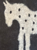 Handmade Wool Felt  Horse Rug  1Afghanistan (30" x 48") Colors: natural wool fleece colors- natural heathered pale grey on heathered charcoal There is a black woven border sewn around the whole rug. These rugs are very versatile. 