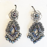 Handmade Filagree Silver Earrings with Beads 11 Mexico bead colors: gun metal with hints of pink and blue