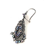 Handmade Filagree Silver Earrings with Beads 11 Mexico bead colors: gun metal with hints of pink and blue