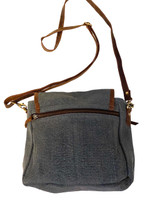 back Handmade Burlap Jute Leather Cross Shoulder Bag Grey India  Color: rich medium grey. Inside charcoal woven cotton. Brown leather strap and trim. 