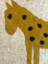 detail Handmade Wool Felt  Horse Rug   Afghanistan approx 30" x 48" Colors: heathered ochre with charcoal spots on a natural heathered grey oatmeal background. 