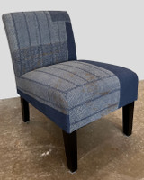 We bought this new side chair and asked our Upholsterer to work his magic and here it is! It is recovered it with a vintage cotton kantha quilt.  The quilt is 4 layers of fabric. The colors are shades of pale blue grey to indigo with colors coming throw from the layers below(See the detail). This size works in many different places in the home.

