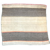 Our new collection of vintage hand woven wool frazadas are stunning!  Hand woven in two panels from the mountains of Peru used by the Aymara or Quechua people that live in the high Andes. This is a heavier throw but beautiful draped on the couch or the foot of the bed. This would also be beautiful on the wall. Vintage condition with some minor spots or discolorations. 100% wool. Colors: shades of cream, off-white, pale grey with a hint of muted pink showing through. A wide band of charcoal brown and off-white.  There is a pale peach and pale pink stripe. There is a forest green and hot pink crocheted edge around the whole blanket.