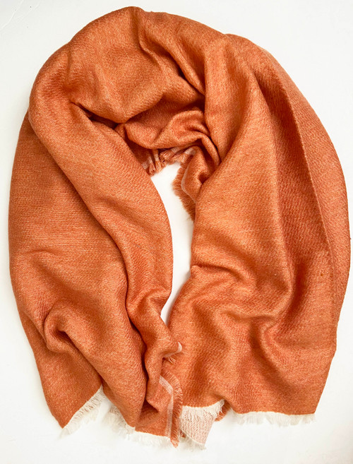 Handwoven Soft Woolen Orange Throw  India (54" x 74")
