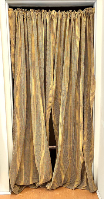 Handwoven Organic Cotton Striped Curtains E India stripes in golden wheat and dark blue.