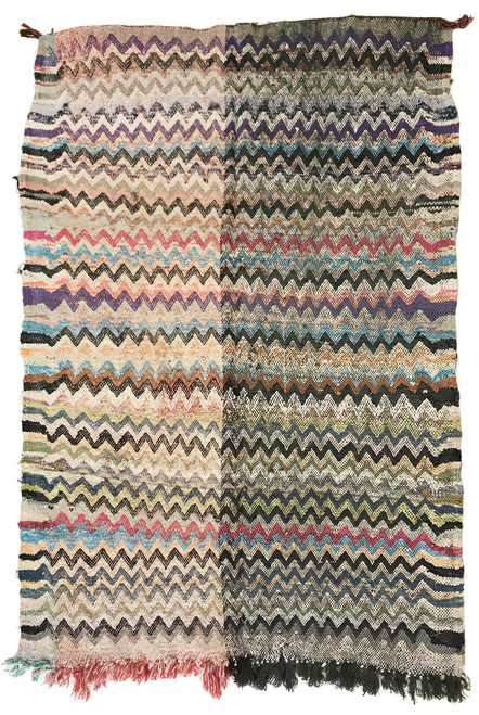 Handwoven Vintage Rag Rug Morocco.  Colors: charcoal, creams, grays, roses, pinks, blues, chalky purple and more.