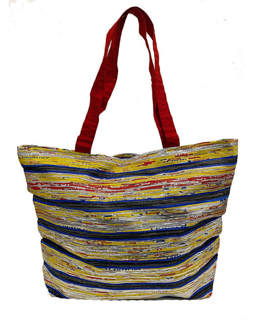 Handwoven Shoulder Bag  from Recycled Plastic 2 India. Colors: shiny silver, red, primary yellow, marine blue, charcoal and more. 