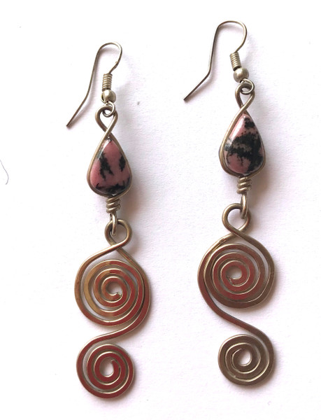 Handmade Silver Wire Spiral Earrings Guatemala (2.5" L x .75" w)