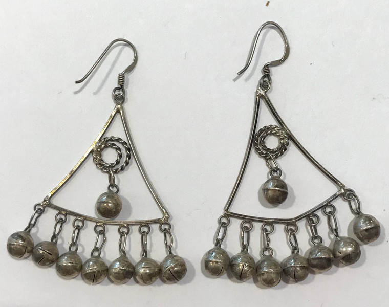 Handmade Vintage Silver  Earrings Morocco (2" L x 1.25" w)