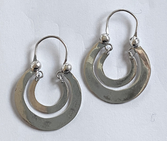 Handmade Traditional Large Double Hoop Silver Earrings Guatemala