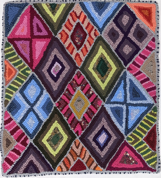 Handmade Hooked Small  Rug Recycled Clothing by Irma Guatemala (18" x 22")