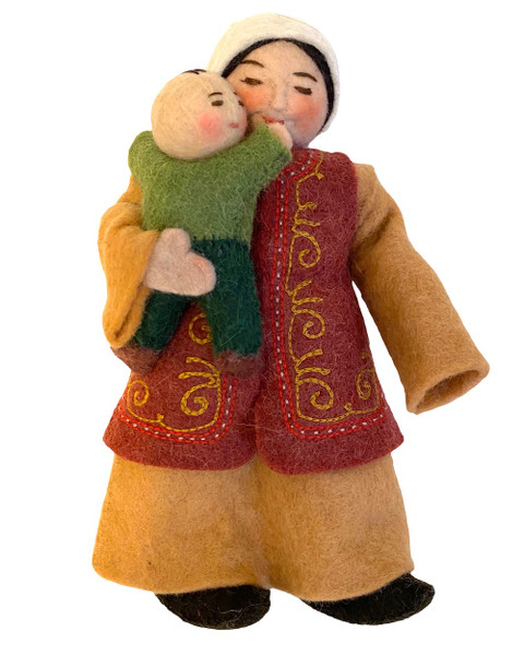 Handmade Stitched Felt Wool Mother and Child Kyrgyzstan 