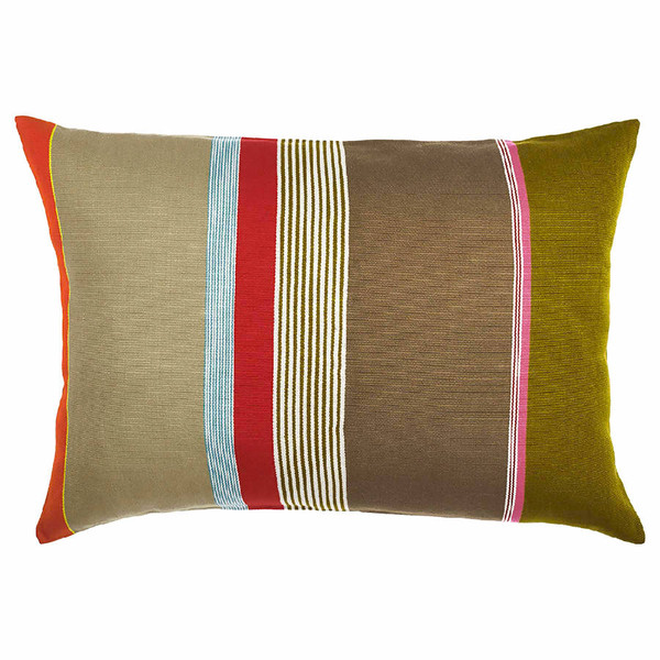 Handwoven Cotton Stripe Pillow 5 Mexico Colors: taupe, olive, tan, red, orange, pink, cream, turquoise and yellow