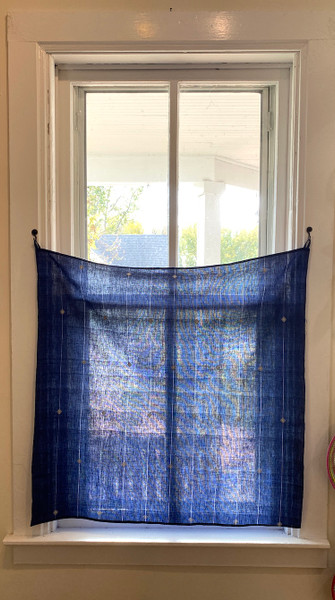 Handwoven Organic Cotton With Inlay Cafe Curtains India (37" x 37") indigo blue and white India