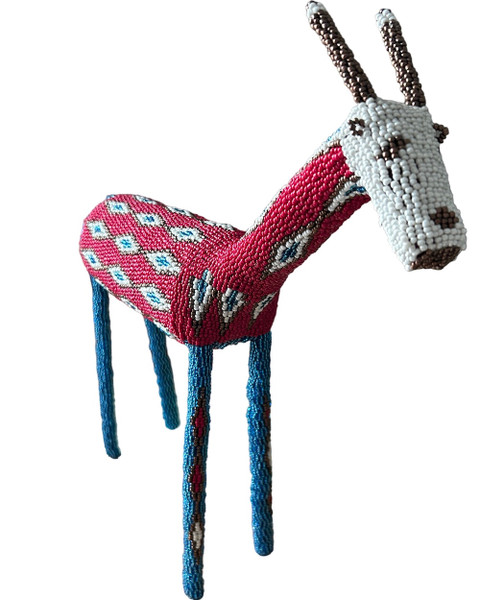 Handmade Beaded Springbok from Monkeybiz South Africa. Colors: deep rose, white, sky blue and copper.