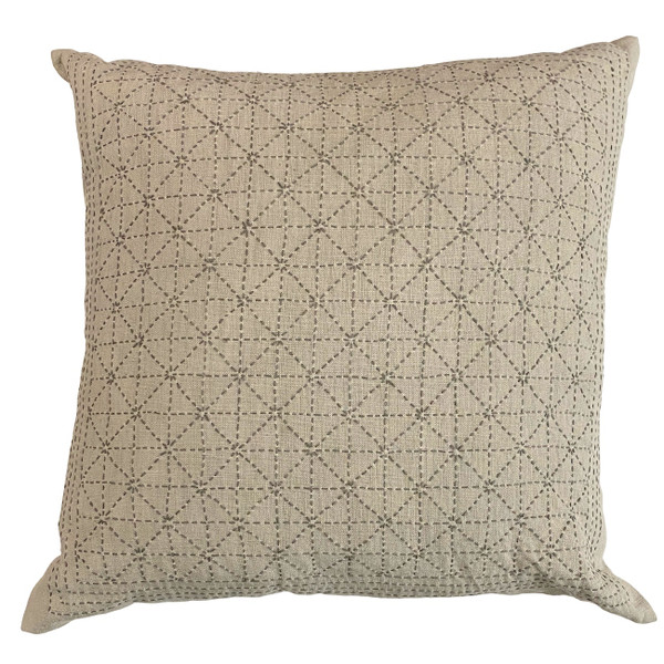 Hand stitched cotton pillow from Ethnic China. Sashimi hand stitching with dark grey thread on medium grey cotton. 90/10 feather/down pillow insert. Zippered back. This beautiful subtle design goes well in many interiors.