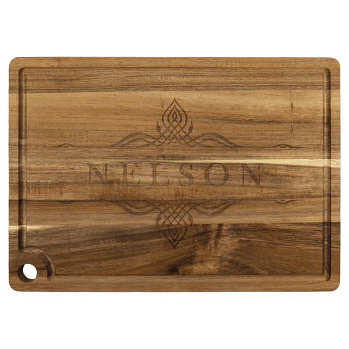 13 3/4" x 9 3/4" Acacia Cutting Board with Drip Ring and Corner Hole
