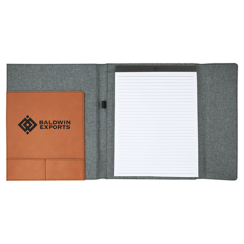 Laserable Leatherette / Gray Canvas Portfolio with Notepad 9 1/2" x 12" Rawhide