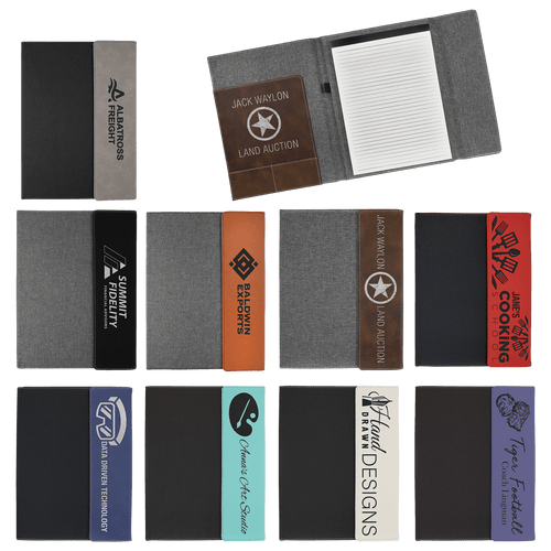 Laserable Leatherette / Gray Canvas Portfolio with Notepad 9 1/2" x 12" Rawhide