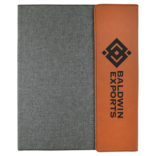 Laserable Leatherette / Gray Canvas Portfolio with Notepad 9 1/2" x 12" Rawhide