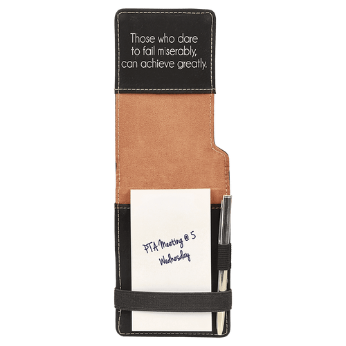 Laserable Leatherette Mini Notepad with Pen 3 1/4" x 4 3/4" Black/Silver