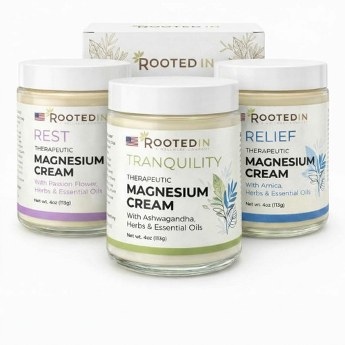 Rooted In Starter Set Includes Tranquility, Rest & Relief Magnesium Cream - Infused with 500mg Pure Magnesium, Herbs & Essential Oils - Non Greasy, Perfect Self-Care Gifts for Adults & Kids