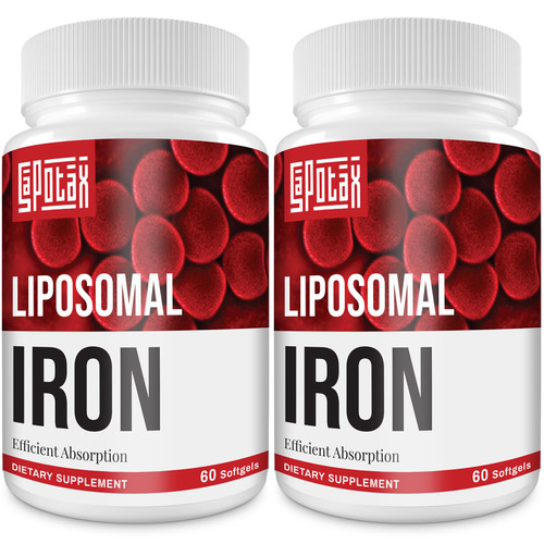 Liposomal Fe Iron Supplement for Women, 65 mg Iron Supplement with Folic Acid & Vitamin B12 for Men, Daily Blood & Energy Support for Adults Iron Deficiency 60 Softgels (2 Bottle)
