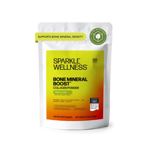 Sparkle Wellness FORTIBONE Bioactive Collagen Peptides | Collagen Powder Supplement with Nutra C Buffered Vitamin C for Bone Health | Bone Mineral Boost (Tropical) [30 Serves]