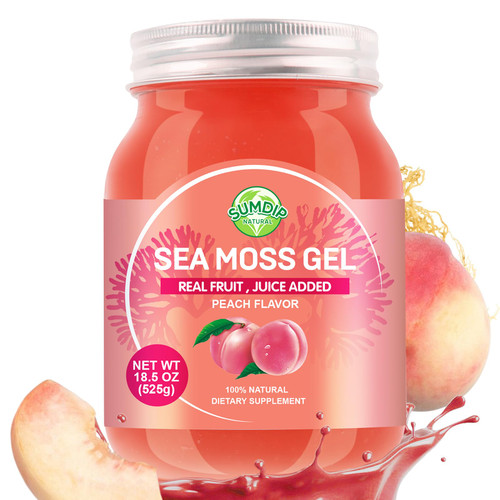 Sea Moss Gel, 18.5OZ Raw Wildcrafted Irish Seamoss Gel Immune and Digestive Support Vitamin Mineral Supplements, Peach