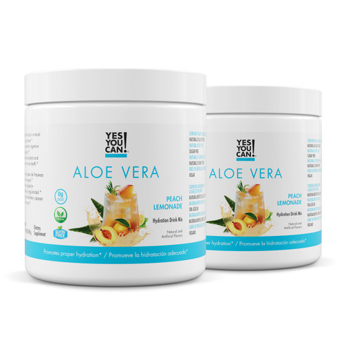 Yes You Can! Aloe Vera Powder Drink Mix - Hydration Booster Infused with Pure Organic Aloe Vera Extract - Delicious Flavors - Made in USA - Antioxidant Rich - Peach Lemonade Flavor - 40 Servings Per Canister (2 Pack)
