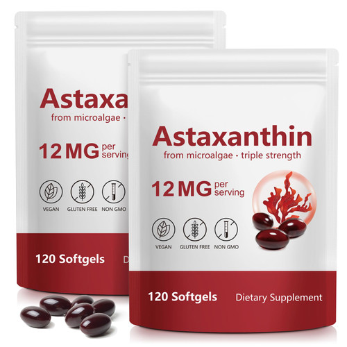 ZUZOKKAHA Astaxanthin Supplements 12mg - 120 Softgels | Premium Natural Antioxidant from Microalgae | Eye, Skin, Brain, Joint, Heart & Immune Health Support | Non-GMO, Gluten-Free