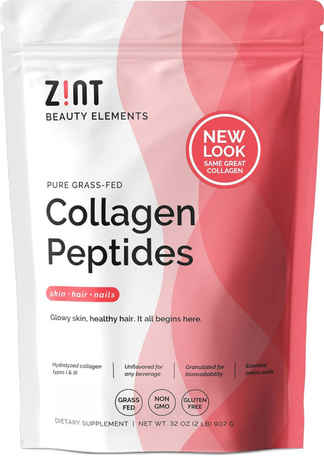 Zint Collagen Peptides Powder (32 oz) | Grass-Fed, Hydrolyzed Type I & III | Supports Skin, Hair, Joints & Gut Health | Rich in Key Amino Acids | Paleo-Friendly, Keto, Non-GMO, Unflavored