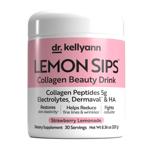Dr. Kellyann Lemon Sips with Verisol Collagen Peptides, Dermaval & Hyaluronic Acid, Sugar-Free Hydrating Electrolyte Powder, Strawberry Lemonade Flavor, 30 Servings