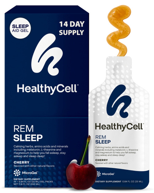 Healthycell REM Sleep - Liquid Gel Extra Strength Sleep Supplement for Adults - Melatonin, Magnesium, GABA, L-theanine Supplement - Maximum Absorption - 14 Gel Packs