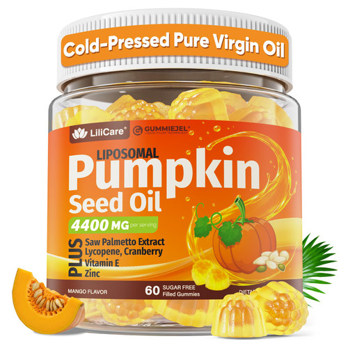 Pumpkin Seed Oil Gummies 4400mg with Saw Palmetto, Cranberry, Lycopene, Vitamin E, Zinc, Cold Pressed, Essential Fatty Acid, Pure Virgin Pumpkin Seed Oil for Women & Men, Sugar Free, 60 Count