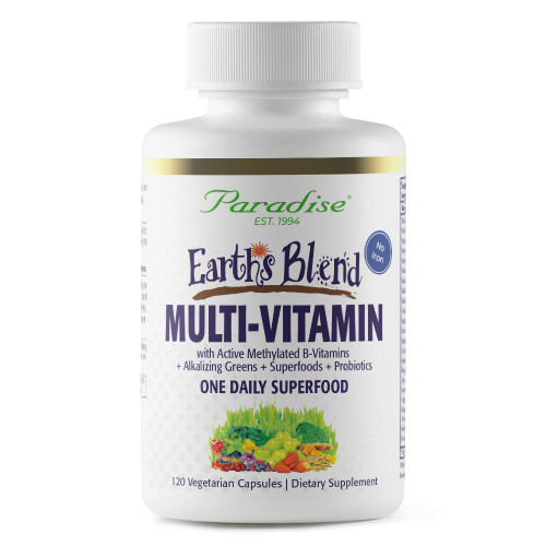 Paradise Herbs Earth's Blend Once Daily Multivitamin, No Iron, 48 Organic Superfoods, Probiotics, Antioxidants, Vitamins A, B12, C, D, K2,120 Count
