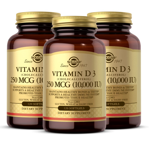 Solgar - Vitamin D3 (Cholecalciferol) 10,000 IU Softgels, 120 Count (3 Pack) - Supports Bone, Muscle and Immune System